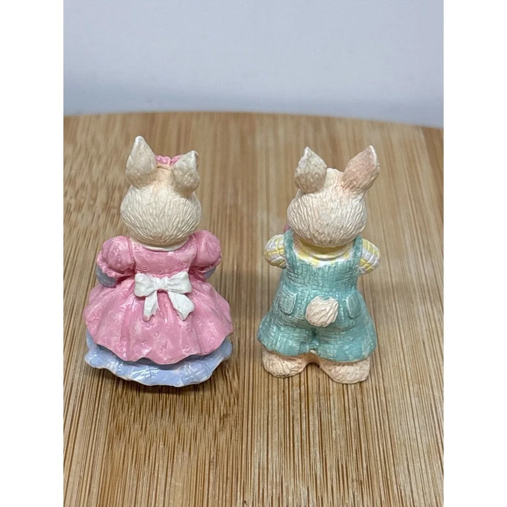 Vintage Lot Easter Rabbit Bunny Figurine Family Colorful Resin Cottagecore